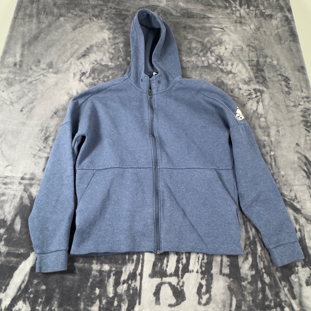 Adidas Full‎ Zip Hoodie Mens Large Blue Heathered Athletic Sweatshirt 2830